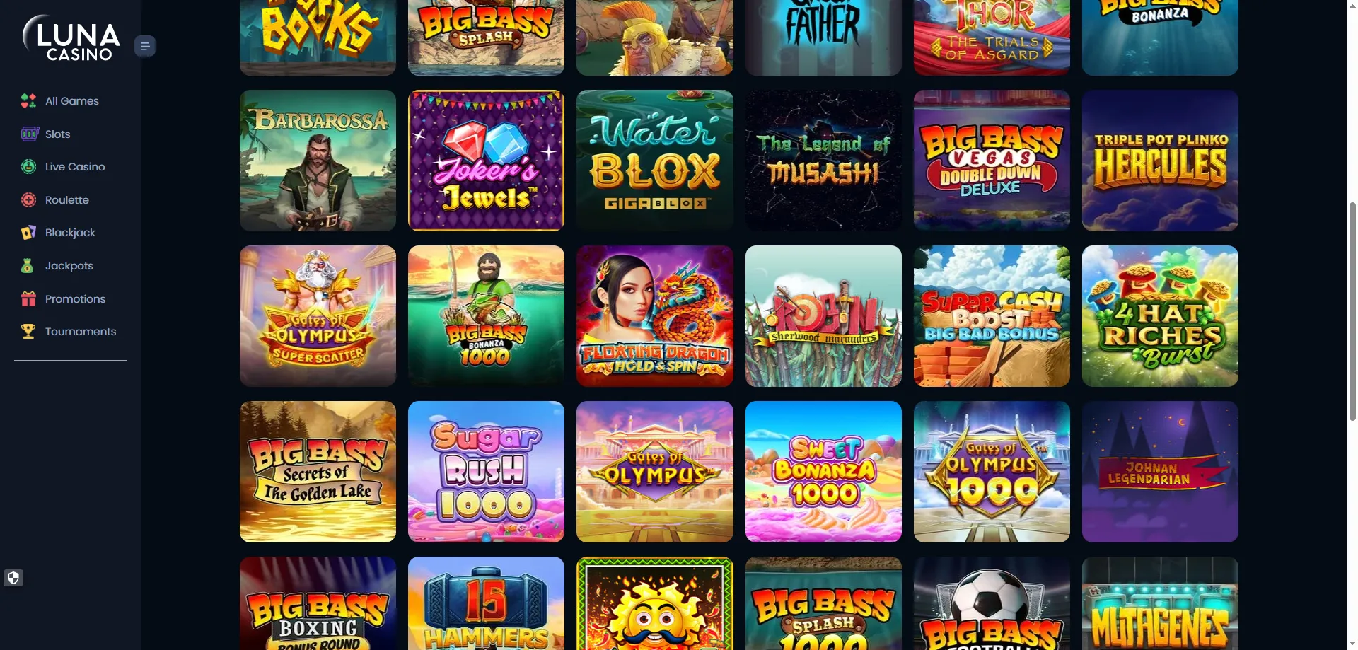 Cat&aacute;logo de m&aacute;s de 3.700 tragaperras en Luna Casino online