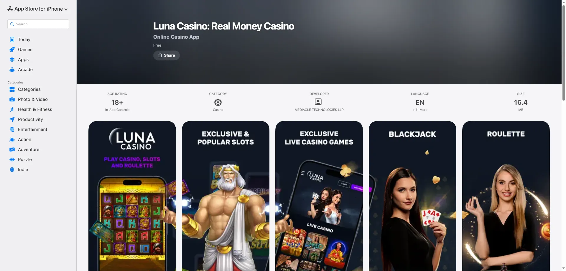 App m&oacute;vil de Luna Casino disponible para Android e iOS