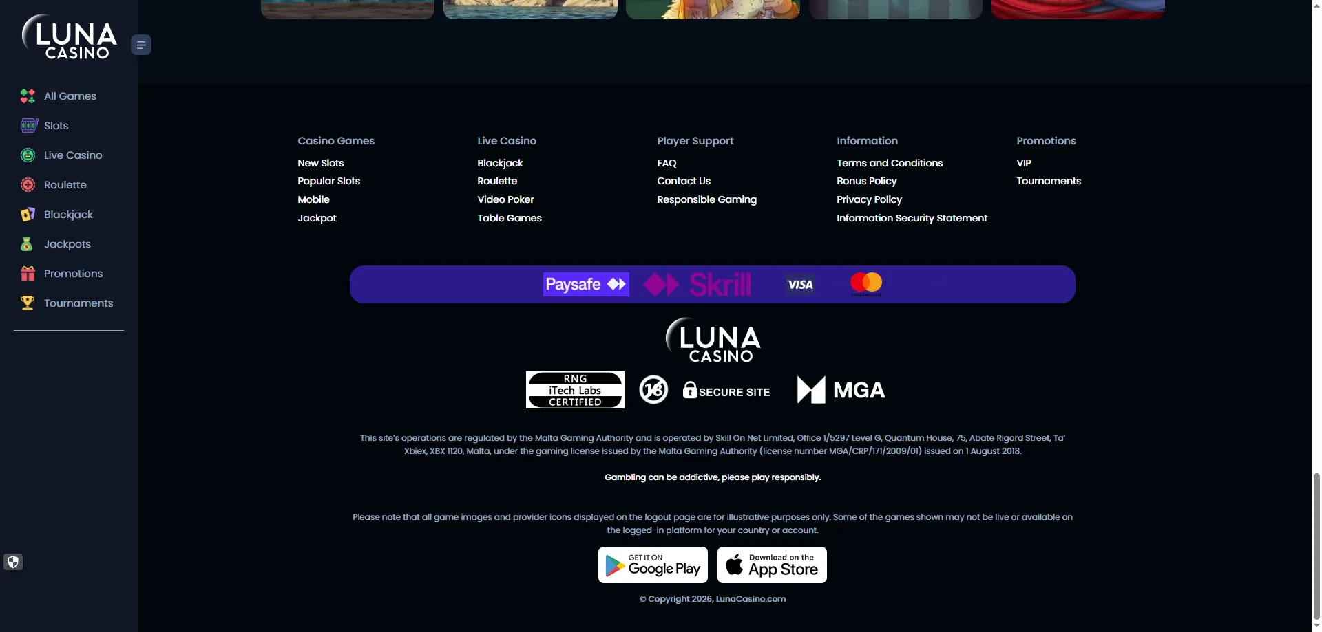 M&eacute;todos de dep&oacute;sito y retiro seguros en Luna Casino